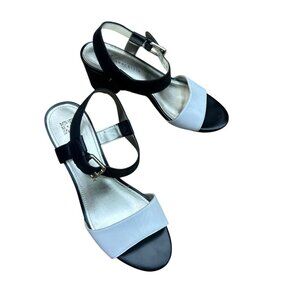 Anne Klein Petrona Black and White Block Heel Strappy Open Toe Sandals Size 7